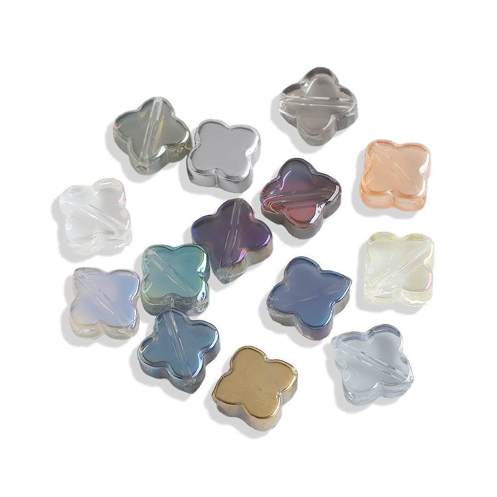 Electroplated Clover Glass Beads 10mm Metallic Colors 30pcs 6