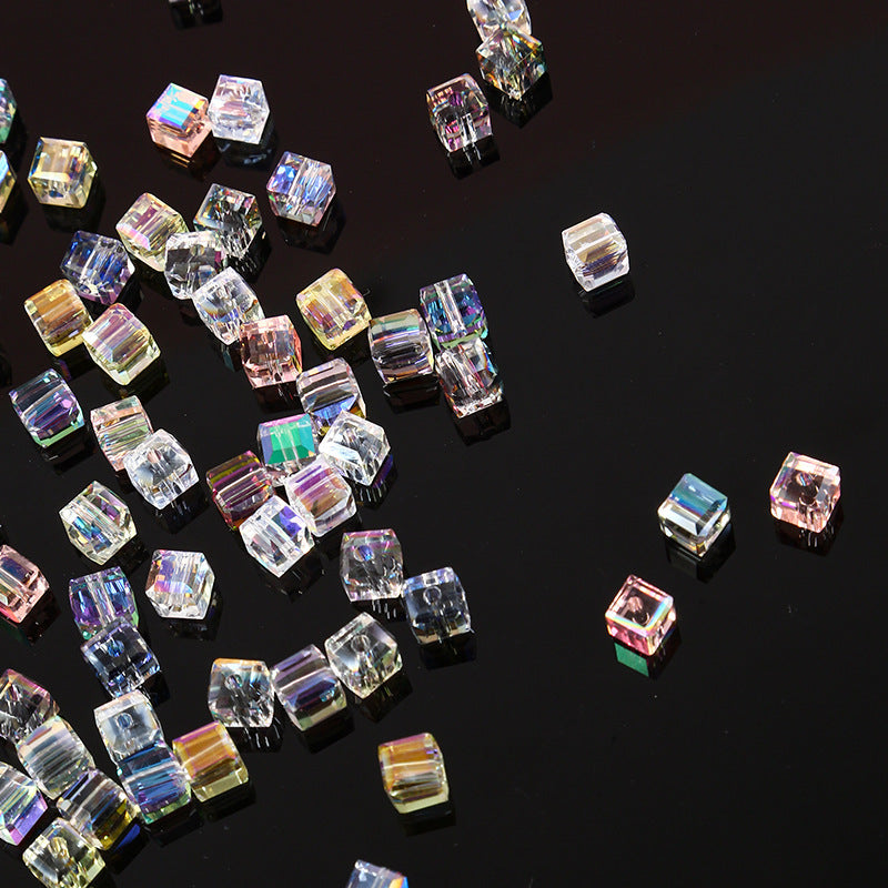 Electroplated Square Glass Beads 6mm Colorful Reflective 96pcs 4