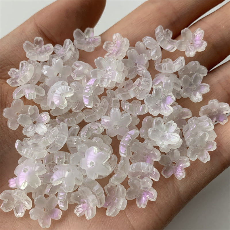 Cherry Blossom Flower Glass Beads 10mm Iridescent Mixed Colors 100pcs 8