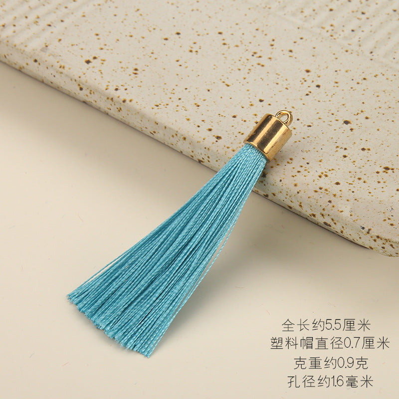 Colorful Polyester Fringe Tassel Keychain with Golden Cap 55mm 50pcs 12