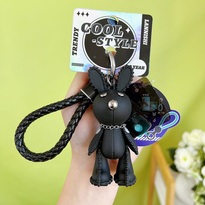 PVC Fashion Leather Rabbit Couple Keychain Cute Animal Charm 7