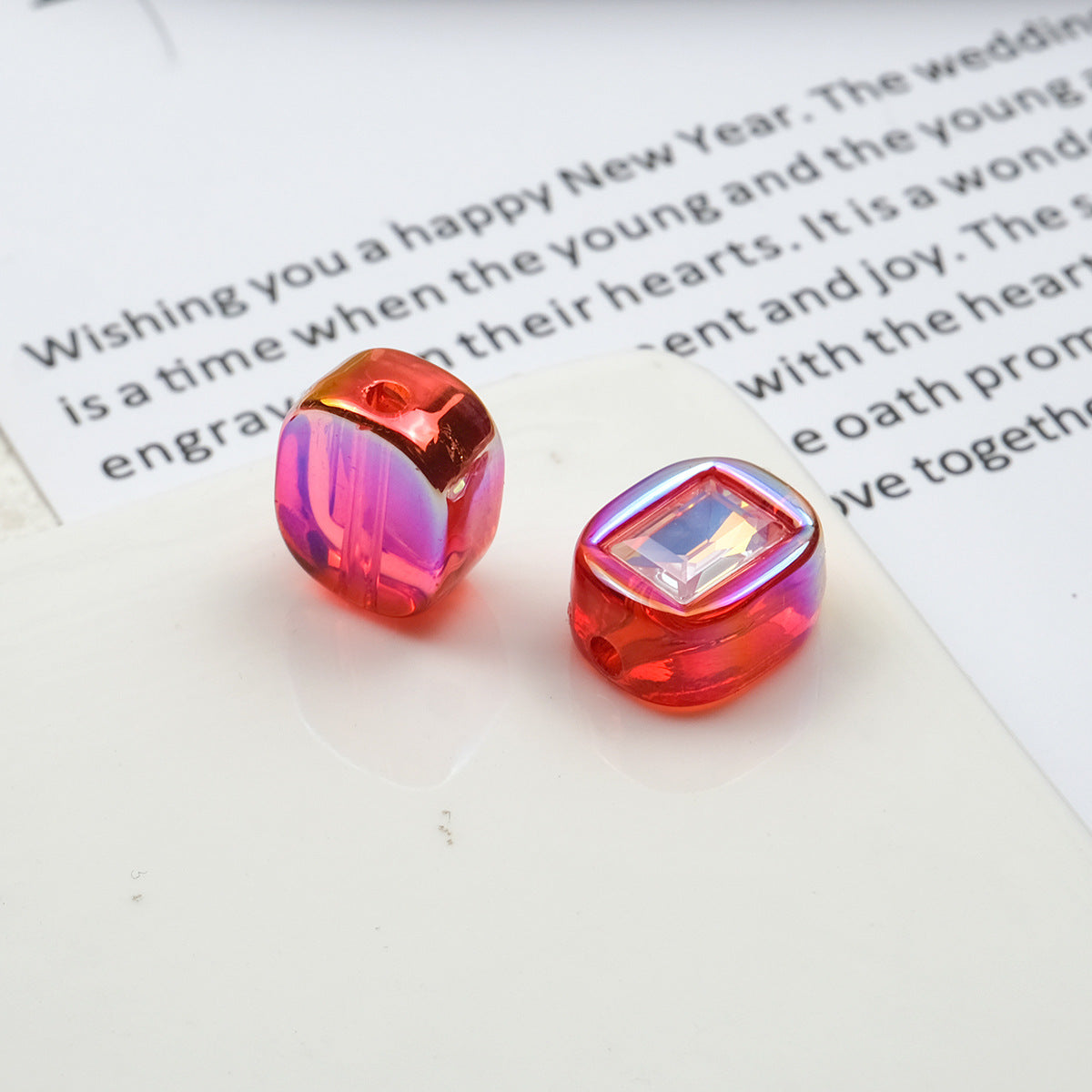 Transparent Square Acrylic Beads 14mm Imitation Zircon Sparkling 20pcs 12
