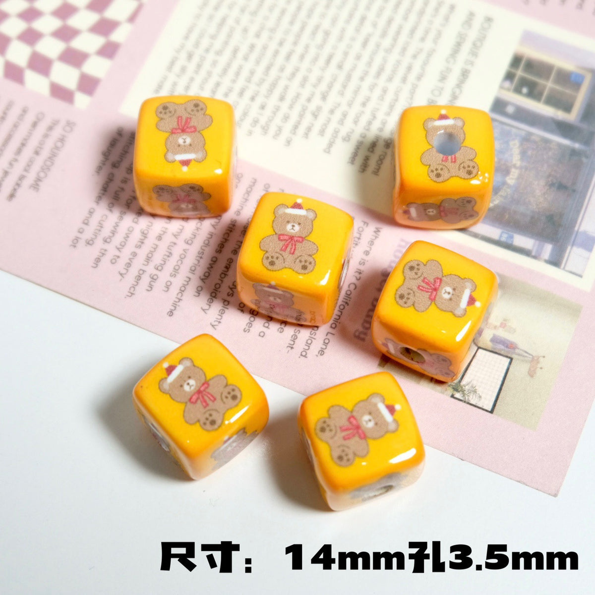 Christmas Square Acrylic Beads 14mm Colorful Printed 10pcs 20