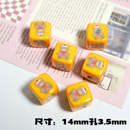 Christmas Square Acrylic Beads 14mm Colorful Printed 10pcs 20