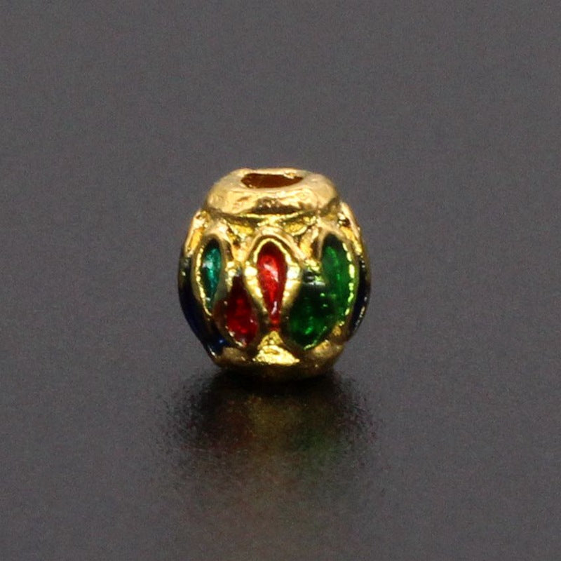 Round Metal Beads 6mm Vintage Cloisonne Large Hole Enamel 10pcs