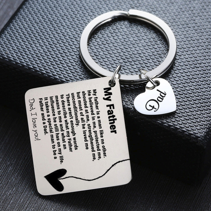 Father's Day Gift Stainless Steel Engraved Heart Charm Keychain 9