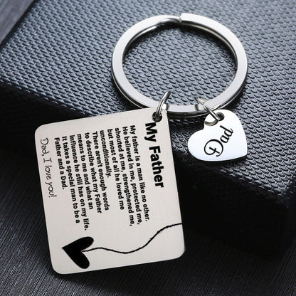 Father's Day Gift Stainless Steel Engraved Heart Charm Keychain 9