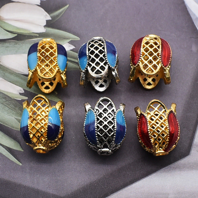 Tulip Metal Beads 14mm Cloisonne Enamel Detailed 50pcs