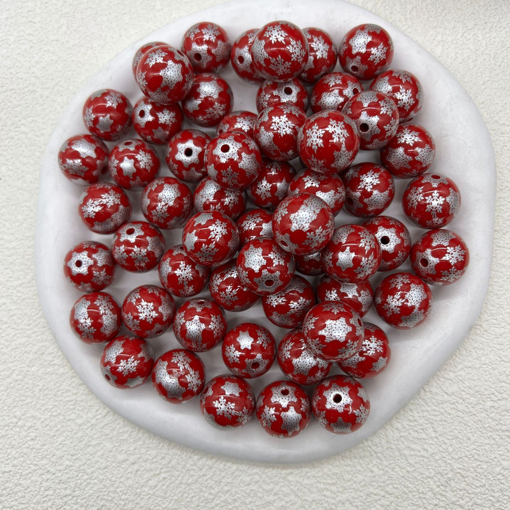 Printed Bubblegum Beads 20mm Pastel Purple Snowflake Pattern 10pcs 4