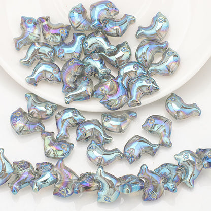 Plating 3D Dolphin Glass Beads 11x16mm Iridescent Colors 30pcs 9