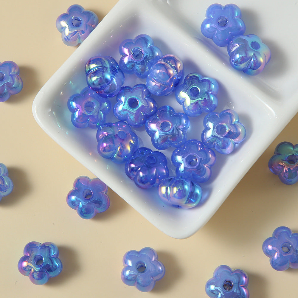 Plating Chunky Five-Petal Flower Resin Beads 13mm Iridescent Pastel 10pcs 5