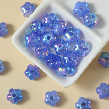 Plating Chunky Five-Petal Flower Resin Beads 13mm Iridescent Pastel 10pcs 5