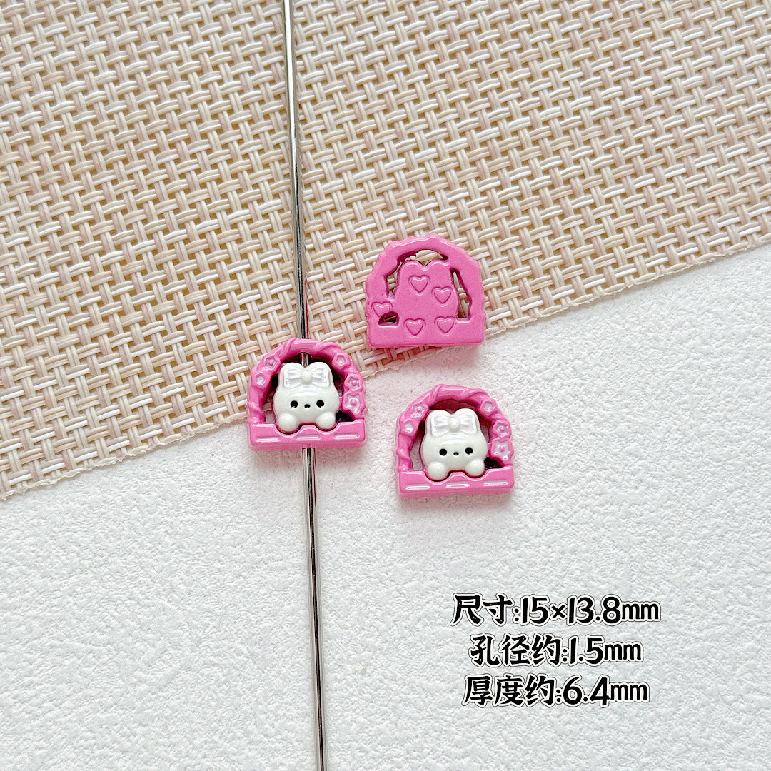 Baking Painted Window Kitten and Nice Rabbit Metal Beads 15/17mm 10pcs 8