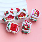 Hand Painted Acrylic Beads 3D Christmas Bells and Cabin 5pcs 6