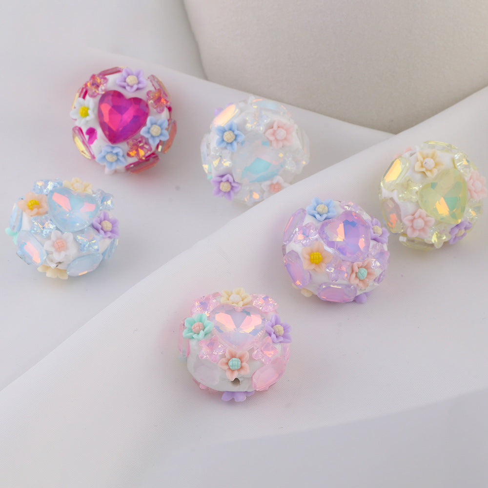 Polymer Clay Heart Rhinestone Beads 25mm Flat Shimmer 6pcs 3