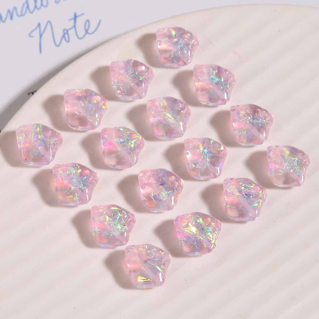 UV Plating Irregular Ice Cube Acrylic Beads 14mm Pink 10pcs 2