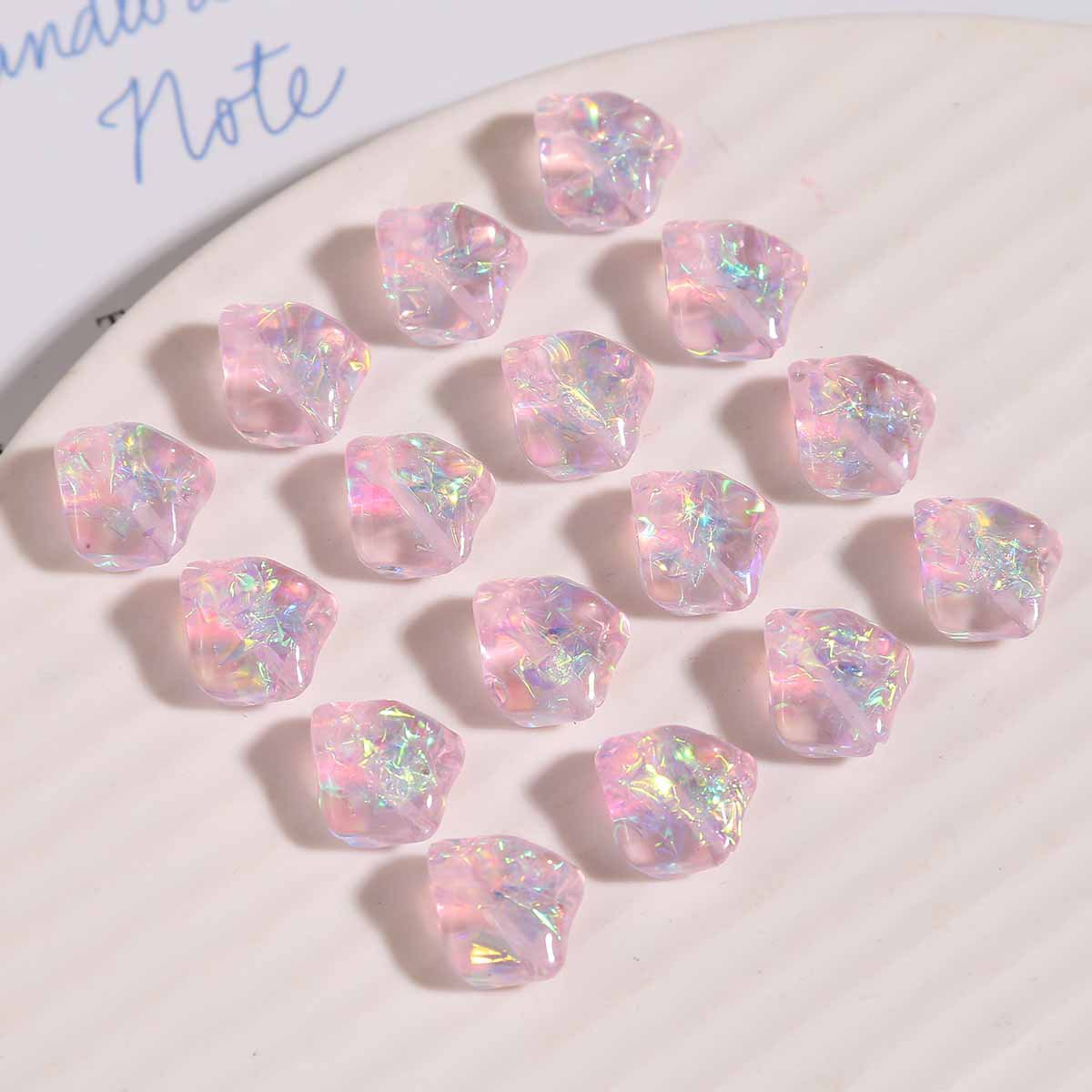UV Plating Irregular Ice Cube Acrylic Beads 14mm Pink 10pcs 2