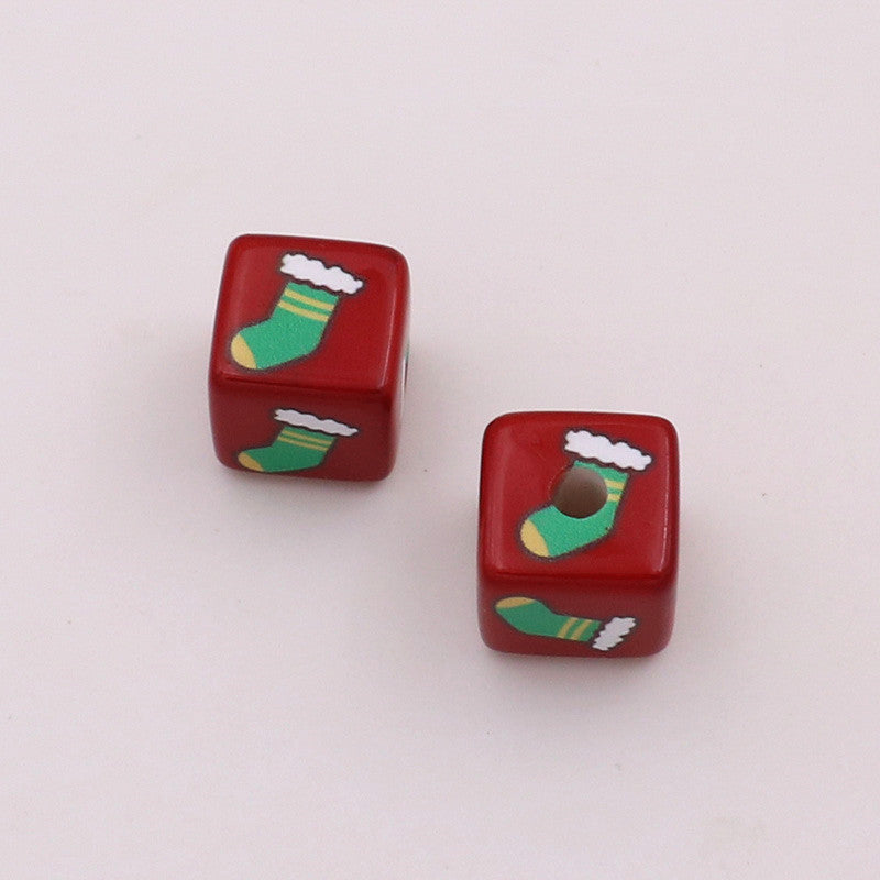 Christmas Square Acrylic Beads 14mm Red Printed 20pcs 3