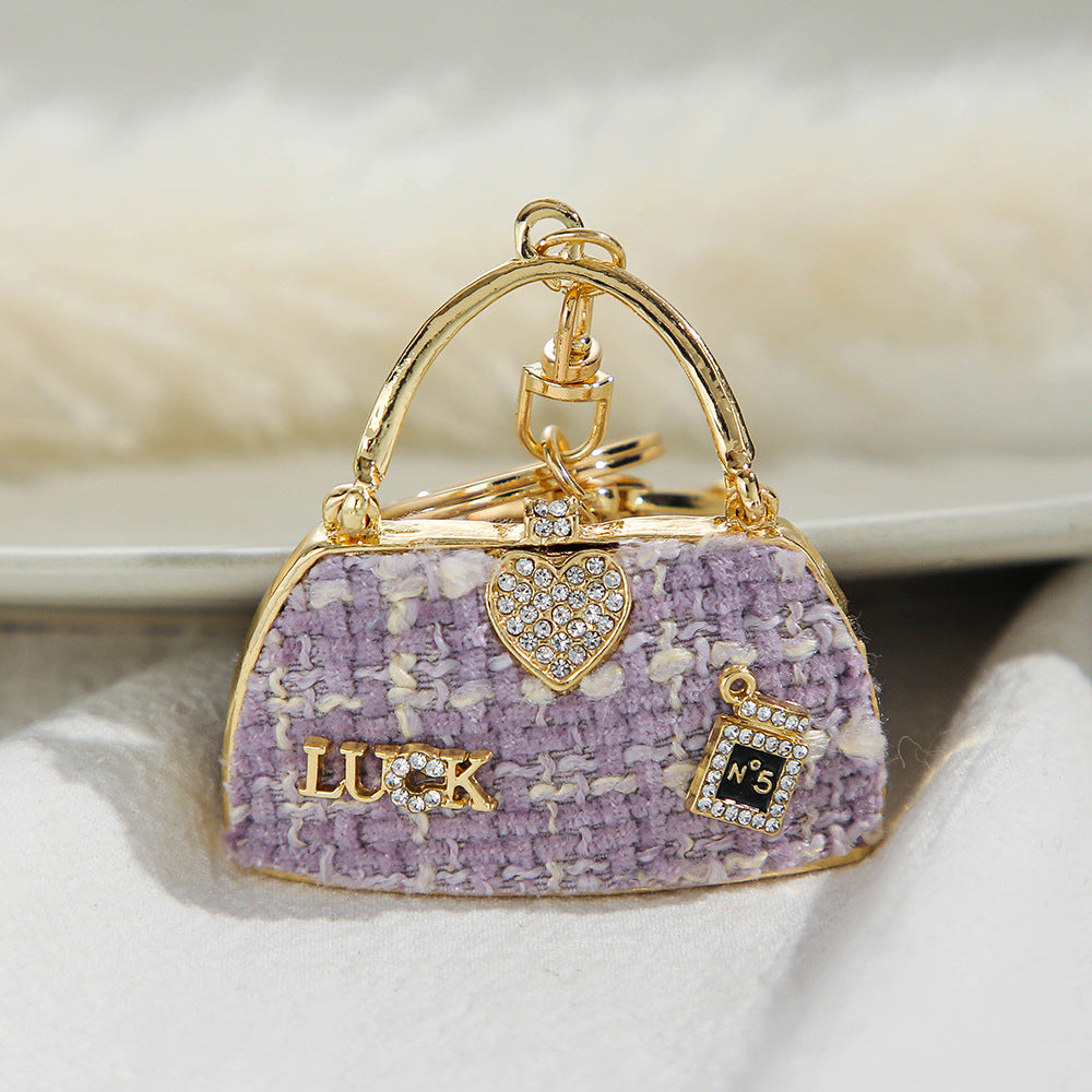 Vintage Alloy Shoulder Bag Keychain with Rhinestone Accent 5