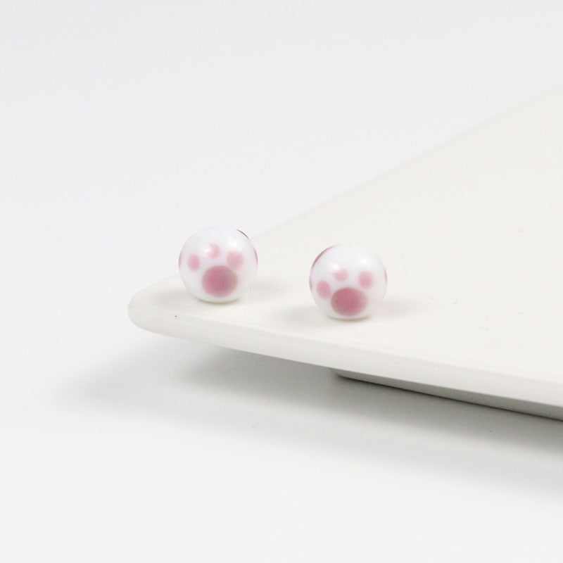 Lampwork Glass Beads Round 10mm Kitten Paws Pattern Glossy 50pcs 8