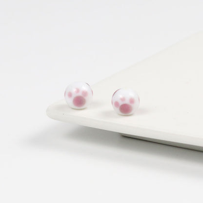Lampwork Glass Beads Round 10mm Kitten Paws Pattern Glossy 50pcs 8