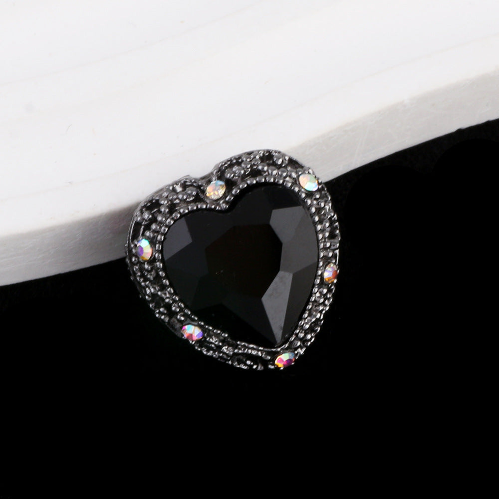 Double-Sided Heart Rhinestone Beads 22mm Alloy Encrusted 10pcs 26