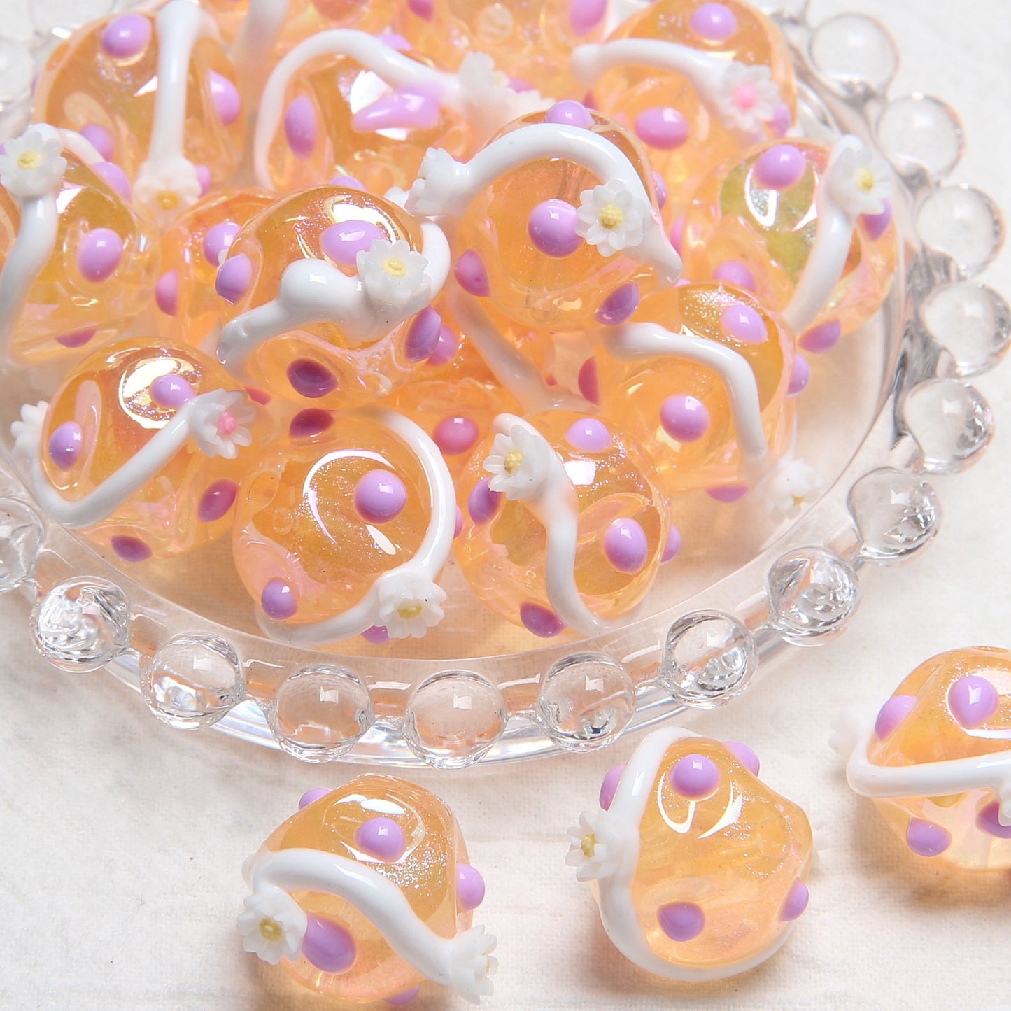 Painted Flower Acrylic Beads 16mm Round 14x18mm Square Purple Hand Painted 1pc 27