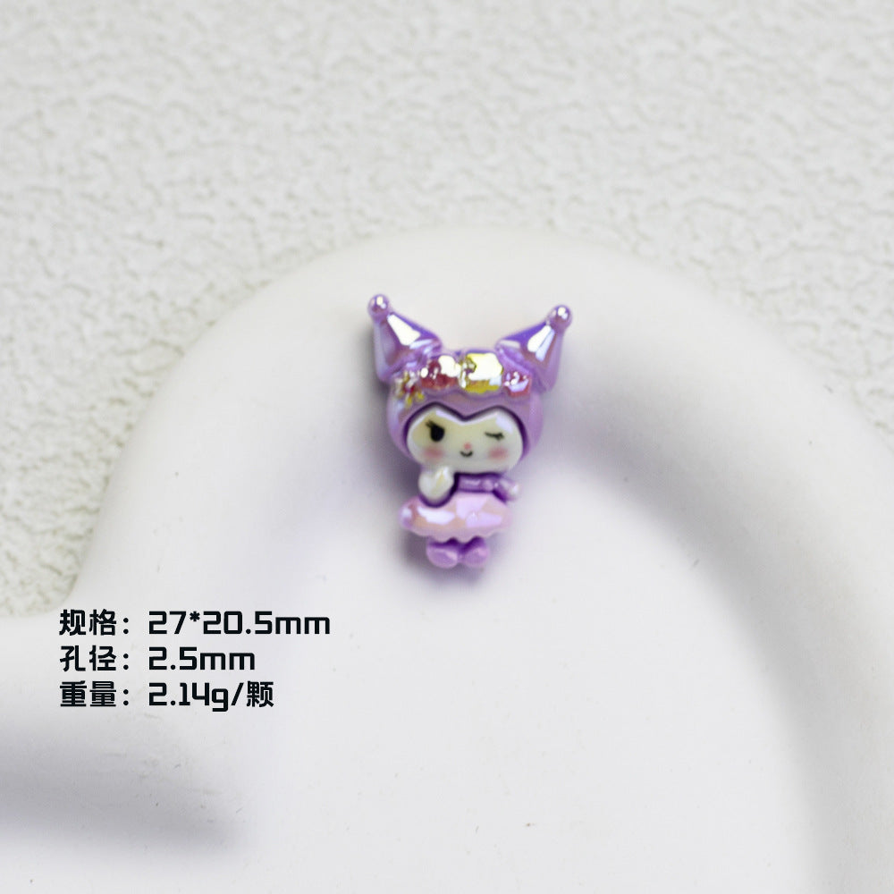 Glossy Purple Kuromi Resin Beads 10pcs Vibrant Floral Details 6