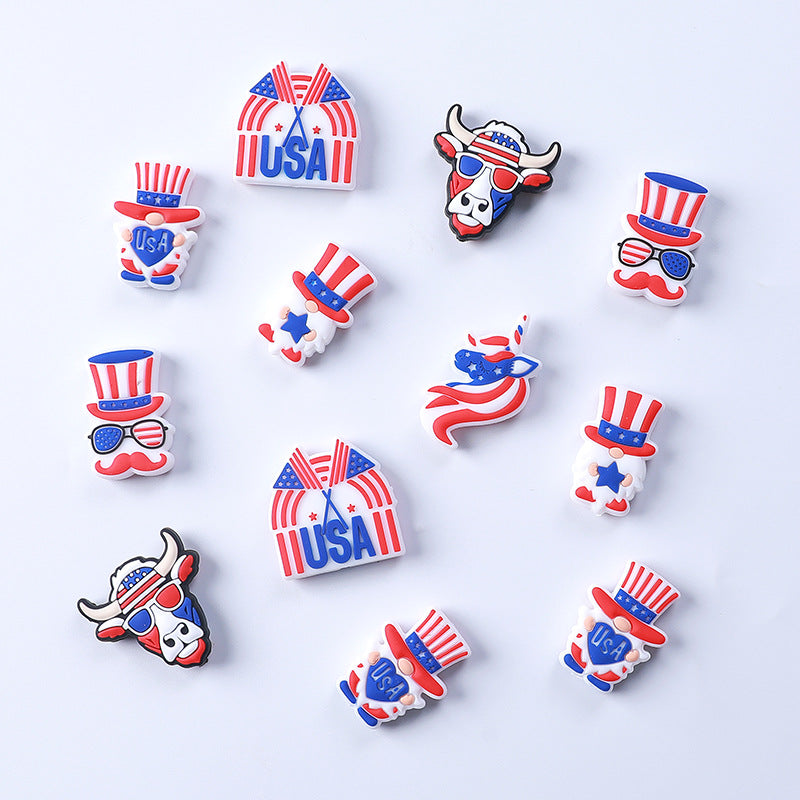 Silicone Focal Beads Independence Day Gnome Unicorn USA Twin Flags 20pcs
