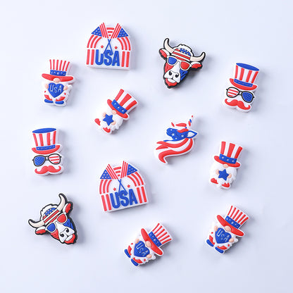 Silicone Focal Beads Independence Day Gnome Unicorn USA Twin Flags 20pcs