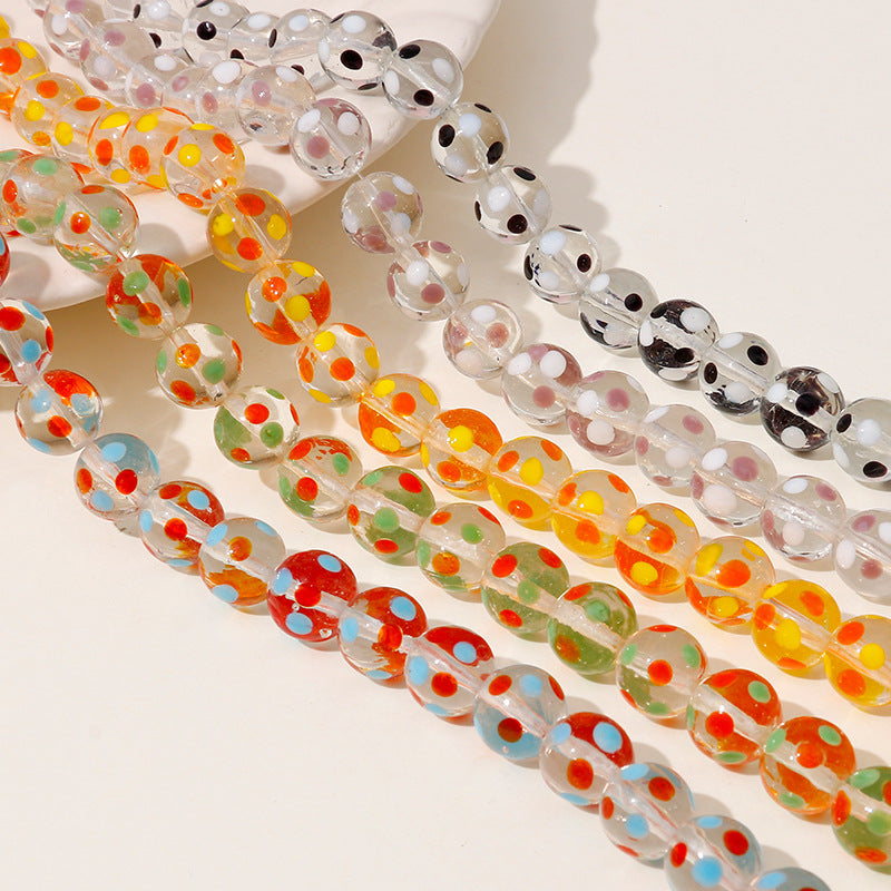 Lampwork Glass Beads Round 12mm Hand Painted Transparent Polka Dot 10pcs 3