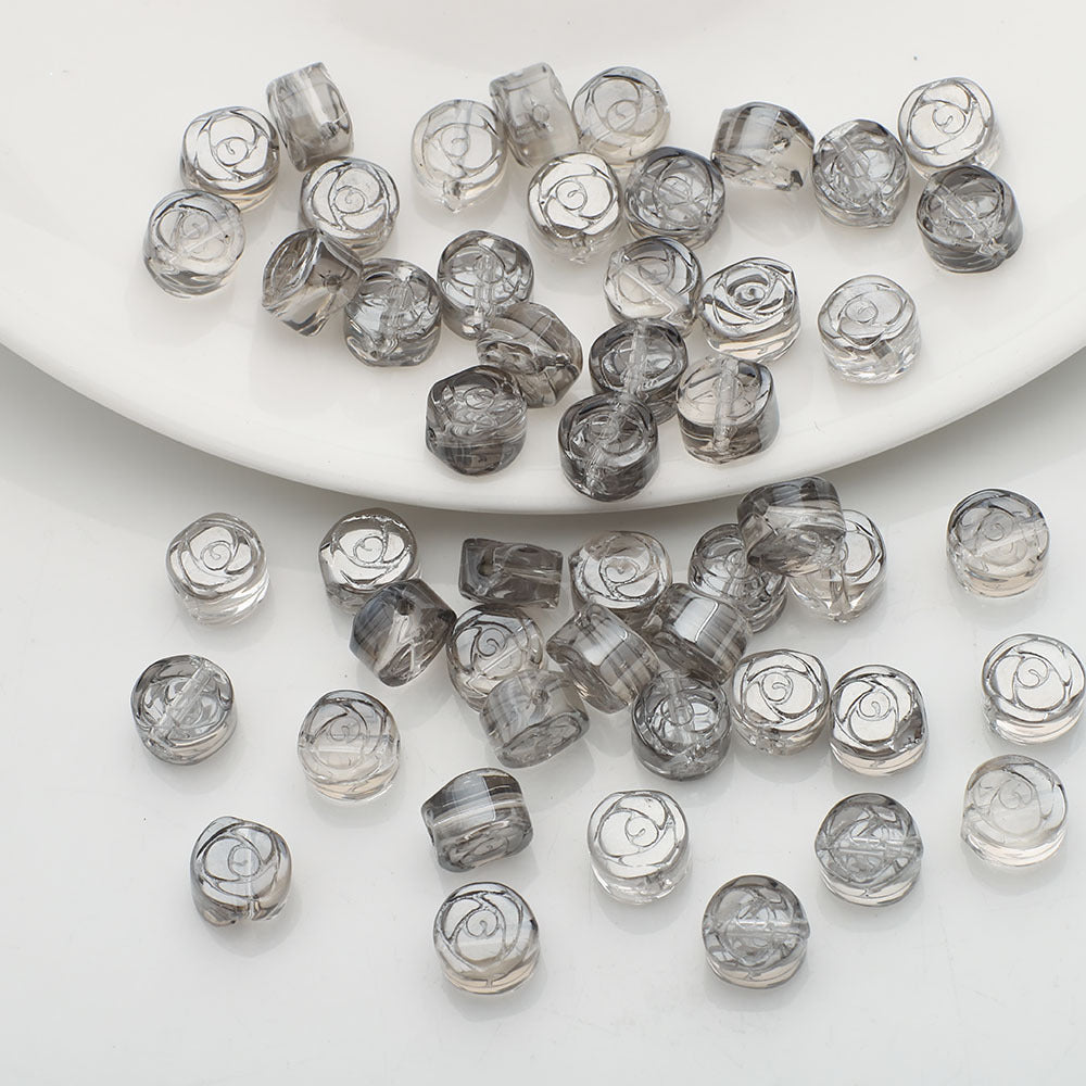 Flat Rose Glass Beads 6mm Iridescent Plating Floral Cube 50pcs 12