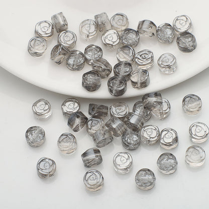 Flat Rose Glass Beads 6mm Iridescent Plating Floral Cube 50pcs 12