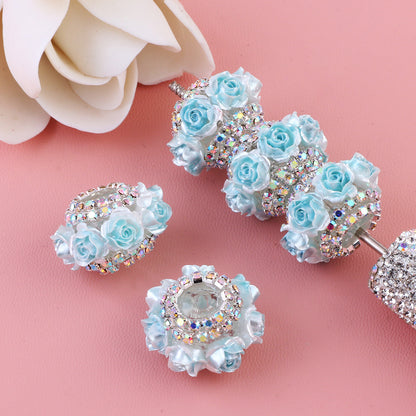 3D Rose Wrapped Rhinestone Beads 22mm Resin Floral Design 10pcs 10