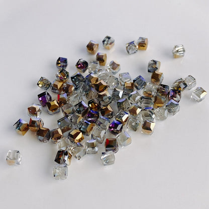 Geometric Square Glass Beads 5mm Transparent Perforated 10pcs 7