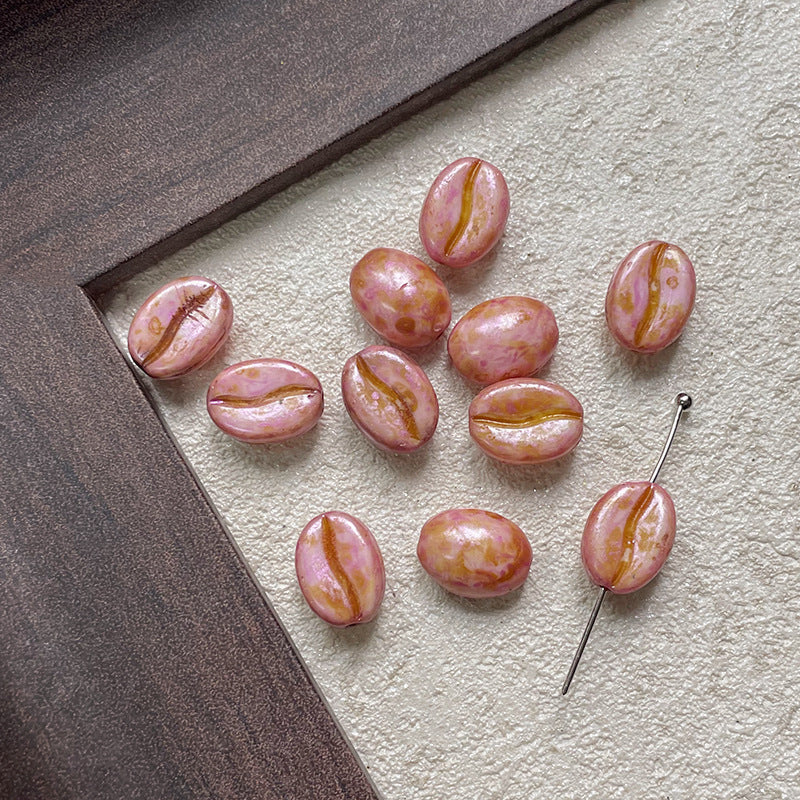 Vintage Czech Coffee Bean Lampwork Glass Beads 8x11mm 10pcs 10