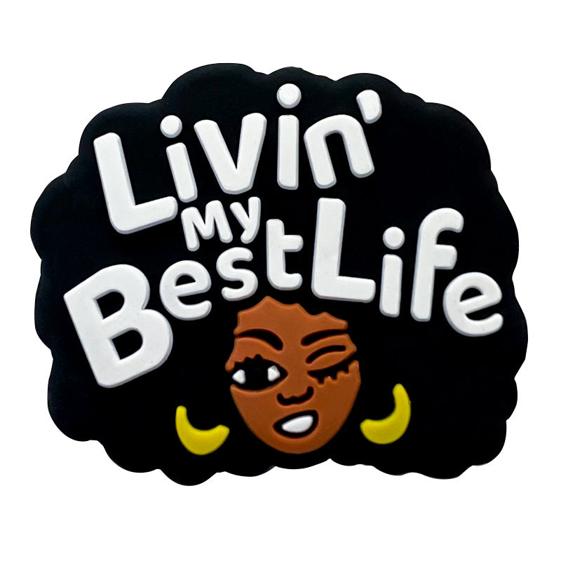 Silicone Focal Beads Negro Girl Winking Afro Hair Livin My Best Life 20pcs 5