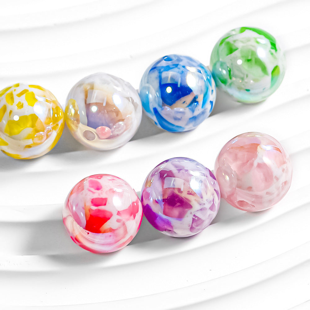 Milk Colored Marbled Resin Beads 16mm Glossy Round 20pcs