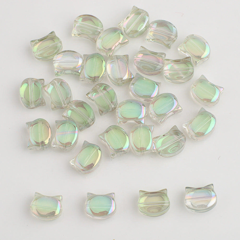 Plating Flat Cat Head Glass Beads 8mm x 10mm Iridescent Colors 30pcs 20