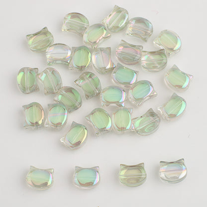 Plating Flat Cat Head Glass Beads 8mm x 10mm Iridescent Colors 30pcs 20