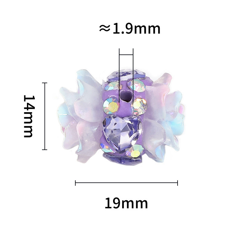 Polymer Clay Camellia Rhinestone Beads 30x15mm Double Sided 10pcs 4