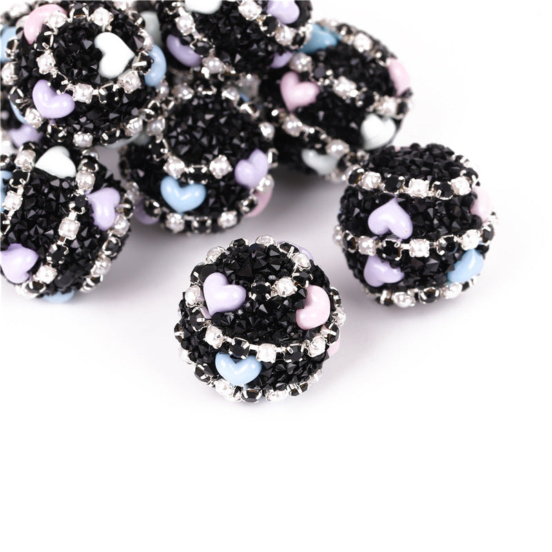 Embellished Bubblegum Beads 16mm Heart Embedded Rhinestone 10pcs 10