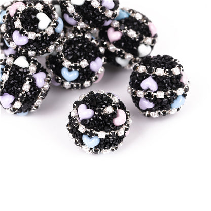 Embellished Bubblegum Beads 16mm Heart Embedded Rhinestone 10pcs 10