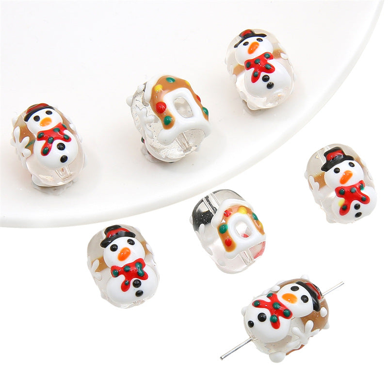 Lampwork Glass Beads Hand Painted Christmas Theme Enamel 2pcs 19