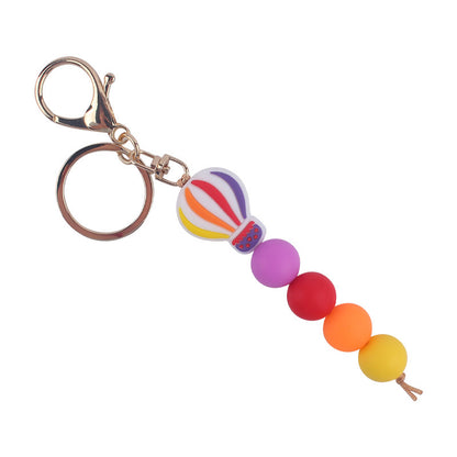 Silicone Hot Air Balloon Beaded Keychain Colorful Gradient Charm 9