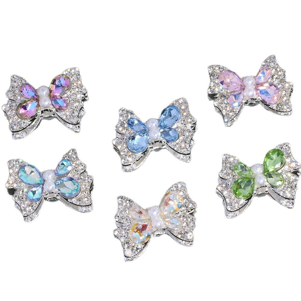 Bow Rhinestone Beads 25mm Paved Alloy Pastel Colors 6pcs 5