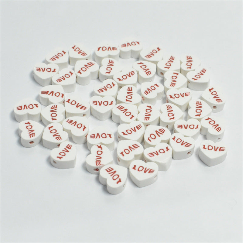Heart Clay Beads 10mm Pink LOVE Letters Polymer 100pcs 8