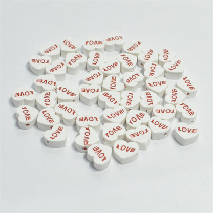 Heart Clay Beads 10mm Pink LOVE Letters Polymer 100pcs 8
