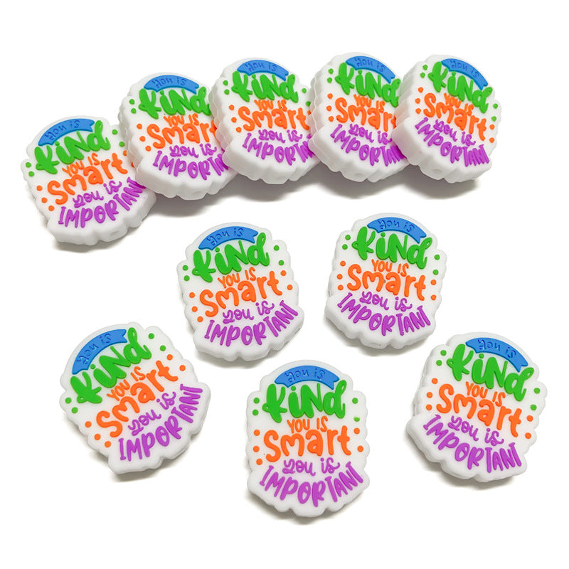 Silicone Focal Beads English Affirmation Cloud Shape 20pcs 2