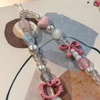 Pink Acrylic Beaded Hello KT Phone Charm Soft Pastel Style 2pcs 3